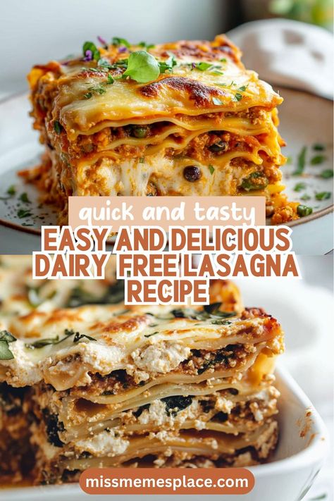 Whip up a comforting dish with this easy vegan lasagna recipe that brings traditional Italian flavors to your table without any dairy. Layers of al dente pasta, fresh spinach, zucchini, and bell peppers are lovingly packed into a baking dish, topped with a creamy cashew layer that mimics ricotta cheese perfectly. Ideal for a weeknight dinner or meal prep, this healthy lasagna is a fantastic way to sneak in extra veggies while satisfying your cravings. Lasagna Without Ricotta Cheese, Easy Vegan Lasagna, Spinach And Ricotta Lasagna, Veggie Lasagna Recipe, Dairy Free Lasagna, Vegan Lasagna Recipe, Healthy Lasagna, Pasta Fresh, Vegan Ricotta