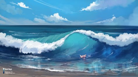 ArtStation - Leaving - Video, Daniel Bogni Environment Painting, Environment Props, Water Illustration, Concept Art Tutorial, Landscape Concept, Water Art, Digital Painting Tutorials, Sea Water, Fantasy Art Landscapes