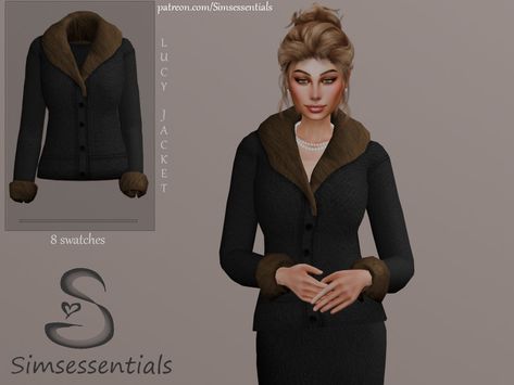 Sims 4 Jacket, Linen Halter Dress, Halloween City, Feminine Clothes, Fur Collar Jacket, Collared Jacket, Sims 4 Teen, Los Sims, Fur Hoodie