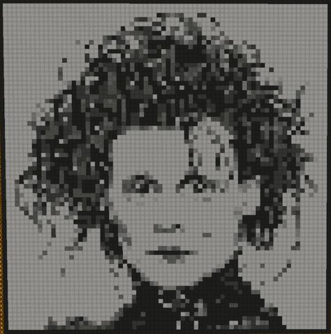 Edward Scissor hands. Johnny Depp. Minecraft pixel art made by FakeUniform Edward Scissorhands Pixel Art, Edward Scissor, Scissor Hands, Graph Paper Drawings, Easy Pixel Art, Baby Cross Stitch Patterns, Crochet Pillow Cover, Pixel Art Grid, Graph Paper Art