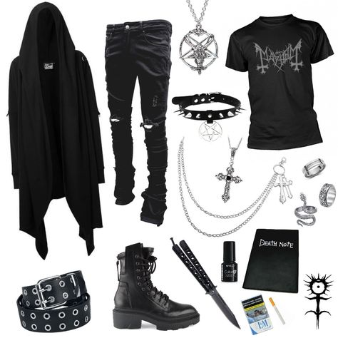 Goth designer clothes Gothic Outfits Men Aesthetic, Men Goth Aesthetic, Satanic Outfits Men, Goth Looks Outfits Men, Gothic Outfit Ideas Men, Goth Casual Outfits Men, Mens Casual Goth Outfits, Goth Swimwear Men, Mens Fashion Goth