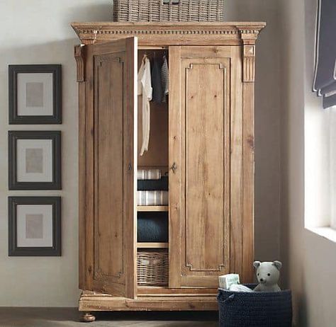 Dresser Alternative, Architectural Detailing, Armoire Entree, Vintage Armoire, Peaceful Bedroom, Baby Storage, Pine Furniture, Wardrobe Furniture, Casa Vintage