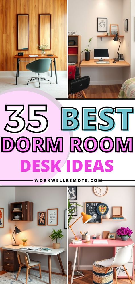 Turn your dorm desk into a pretty dorm room feature with smart dorm desk decor ideas. Add stylish dorm desk shelves and a college dorm bookshelf to organize your essentials. Perfect for creating a cozy college dorm room inspiration. Cute Desk Area In Bedroom, Small Desk Storage Ideas, Dorm Furniture Ideas, Desk In Small Space, Cute Desk Area, Dorm Room Bookshelf, Small Desk Nook, Desk Shelf Ideas, Desk Area In Bedroom