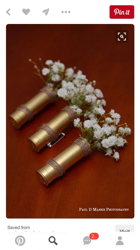 Wedding Ideas For Fall, Shell Boutonniere, Lavender Wedding Ideas, Camo Wedding, Bullet Casing, Wedding Themes Fall, Country Boy, Shotgun Shell, Boutonniere Wedding