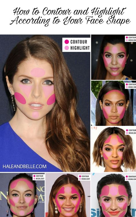 How to Contour and Highlight Your Face Shape | Hale and Belle Face Shape Contour, Contour For Round Face, Highlighting Makeup, Contour Guide, Rectangle Face Shape, How To Contour Your Face, Oblong Face Shape, Rectangle Face, Face Shapes Guide