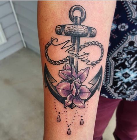 Anchor Name Tattoos For Women, Tattoos With Anchors, Tattoo For Son Name, Anchor Tattoos For Women With Names, Anchor Tattoo With Name, Feminine Anchor Tattoo Beautiful, Navy Anchor Tattoos For Women, Navy Tattoo For Women, Anchor Tattoos For Women