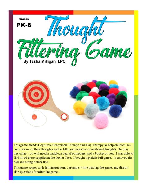 Thought Filtering Game Irrational Thoughts, Play Therapy Activities, Counseling Games, Cbt Therapy, Play Therapy Techniques, Social Emotional Activities, Paddle Ball, Group Counseling, Counseling Kids