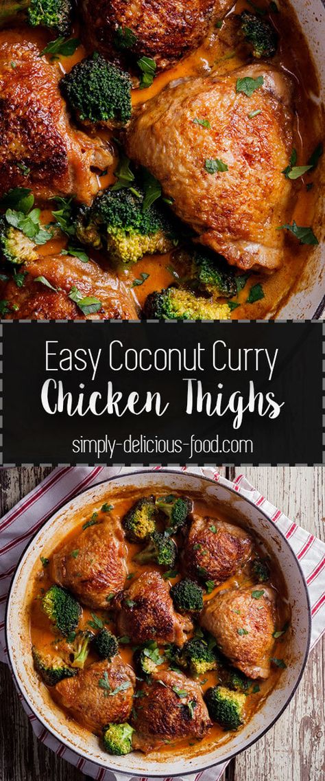 Easy Coconut curry chicken thighs Coconut Curry Chicken Thighs, Easy Coconut Curry, Curry Chicken Thighs, Coconut Curry Sauce, Chicken Thigh Recipes Oven, Chicken Thigh Recipes Crockpot, Boneless Chicken Thigh Recipes, Chicken Thigh Recipes Baked, Coconut Curry Chicken