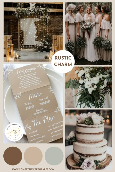 April Rustic Wedding, Wedding Palate Colors Fall, August Rustic Wedding, August Wedding Colors Rustic, Rustic Champagne Wedding, Soft Natural Wedding Dress, Outdoor Wedding Color Schemes, Rustic Neutral Wedding, Neutral Rustic Wedding