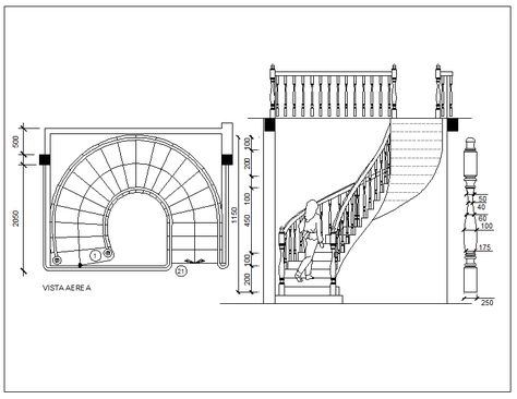 Semi-spiral type stairway detail view dwg file - Cadbull Spiral Staircase Architecture, Staircase Plan, Spiral Staircase Dimensions, Spiral Staircase Plan, Spiral Staircase Design, U Shaped Stairs, Circular Staircase, Round Stairs, Learn Autocad