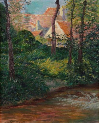 The Red Roofs, Les Toits rouges by Léo Gausson, 1900 Leo Gausson, River Paintings, River Painting, French Art, Art Education, Art Decor, Painter, Auction, Paintings