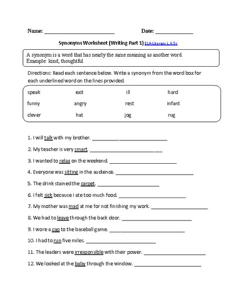 Synonyms Worksheet 1 ELA-Literacy.L.6.5cLanguage Worksheet. LOTS OF 6th GRADE WORKSHEETS Year 7 English Worksheets, Synonyms Worksheet, Homophones Worksheets, 7th Grade English, Antonyms Worksheet, 6th Grade English, 6th Grade Writing, 6th Grade Worksheets, Common Core Language