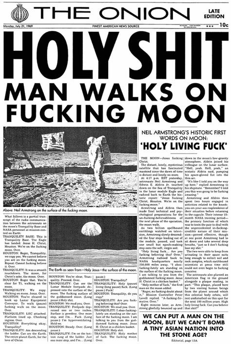 Onion Moon Landing Holy Monday, Justin Bieber Jokes, Indian Funny, Newspaper Headlines, Vintage Newspaper, Neil Armstrong, The Onion, Baby Images, Man On The Moon