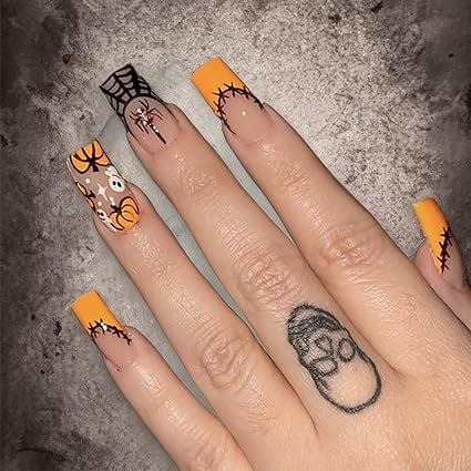 Halloween Manicure, Halloween Press On Nails, Nagel Tips, Y2k Nails, Nails For Women, Halloween Nail Designs, Halloween Nail, Nails Long, Stick On Nails