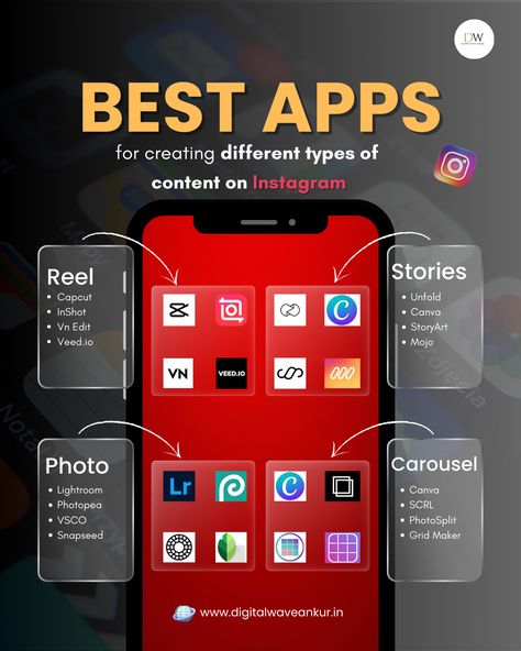 Are you struggling and searching best apps to make content on Instagram? . Ready to take your social media game to the next level? Follow @digitalwaveankur for more expert tips on digital marketing and social media management!  What's your go-to strategy for boosting engagement? Share with us in the comments below! 👇   . . . (Best Instagram Apps, Reels Editing Tools, Story Apps, Photo Editing Apps, Carousel Makers, Instagram Content Tools, Content Creation Apps, Social Media Tools, Instagram Iphone Content Creation, Apps Photo Editing, Reels Editing, Small Business Ideas Startups, Apps Social Media, Edit App, Rock Nails, Digital Wave, App Development Process