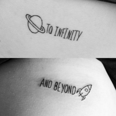 Till Infinity And Beyond Tattoo, Cute Relationship Tattoos, To Infinity And Beyond Tattoo Ideas, And Beyond Tattoo, Couple Tattoo Small Relationships Simple, Toy Story Tattoo Ideas Best Friends, I Love You To Infinity And Beyond Tattoo, Too Infinity And Beyond Tattoo, To Infinity And Beyond Tattoo Couple