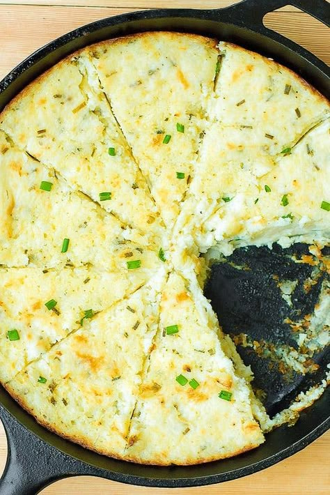 Buttery Mashed Potato Pie with Herb and Garlic Cream Cheese Mashed Potato Pie, Garlic Cream Cheese, Buttery Mashed Potatoes, Thanksgiving Side, Holiday Side Dishes, Potato Pie, Potato Side Dishes, Mashed Potato, Cast Iron Cooking