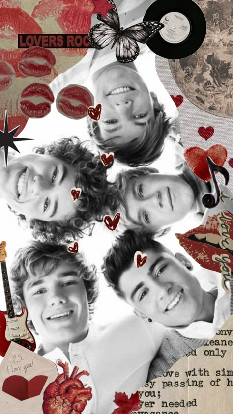 One Direction Themed Wallpaper, One Direction Shuffle, Red Wallapers Aesthetics, Red Black And White Aesthetic, Louis Tomlinson Collage, One Direction Aesthetic Wallpaper, Red Aesthetic Collage, One Direction Collage, One Direction Lockscreen