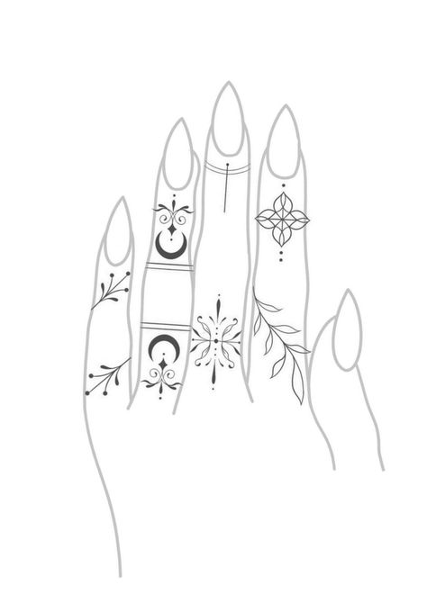 Book Inspired Tattoos, Tattoo Chart, Witchy Tattoos, Dragon Tattoo Sketch, Small Girly Tattoos, Finger Tattoo For Women, Finger Tats, Hand And Finger Tattoos, Pretty Hand Tattoos