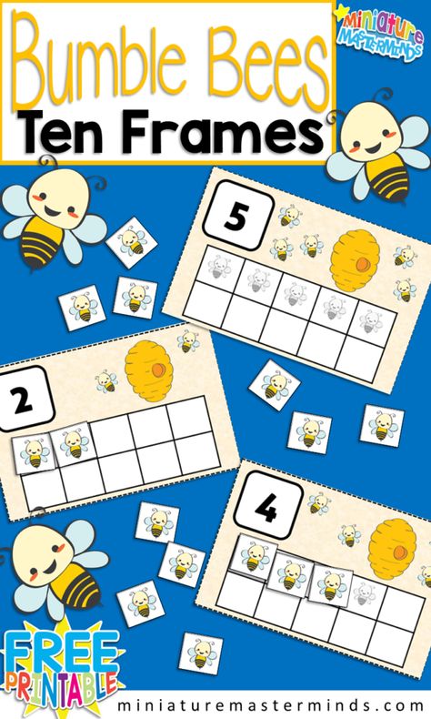 Bumble Bee Preschool 10 Frame Counting Activity – Miniature Masterminds Addition Activity, Bug Activities, Insects Preschool, Bee Themed Classroom, Bugs Preschool, Bee Activities, Activity For Preschool, Bee Classroom, Spring Kindergarten