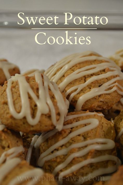 Recently, one of my coworkers brought in some sweet potato cookies.  I devoured one and requested the recipe immediately! A few weeks later I made a few batches to take to the Fall Festival event at Madison's school and they were a big hit!  So... Potato Cookies, Sweet Potato Cookies, Cooking Sweet Potatoes, Fall Treats, Sweet Potato Recipes, Paleo Dessert, Yummy Foods, Cookie Desserts, Yummy Cookies