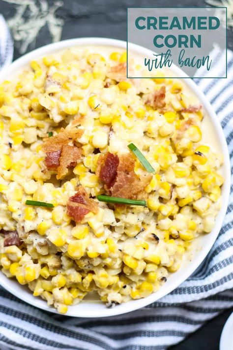 If you find yourself with leftover corn on the cob, make this recipe for roasted creamed corn with bacon.  The perfect corny combination of cream, salt and bacon. Leftover Corn On The Cob, Corn With Bacon, Meatball Tortellini Soup, Leftover Corn, Stove Top Recipes, Vegetable Side Dishes Recipes, Grilled Fruit, Creamed Corn, Corn On The Cob