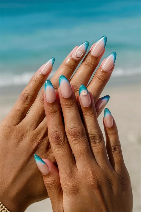 Dive into the summer vibe with these cute ombre pastel summer nail ideas that effortlessly blend soft hues for a dreamy effect. Picture a gradient of pinks, purples, and blues that capture the essence of sunset skies. Perfect for any beach day or summer outing, this nail style adds a touch of whimsy to your look. Get ready to flaunt these charming nails and elevate your summer style! Sky Blue Nails Design, Blue Nails Design, Dreamy Gradient, Ombre Nail Design, Sky Blue Nails, Sunset Skies, Summer Nail Ideas, Pastel Ombre, Ombre Nail Designs