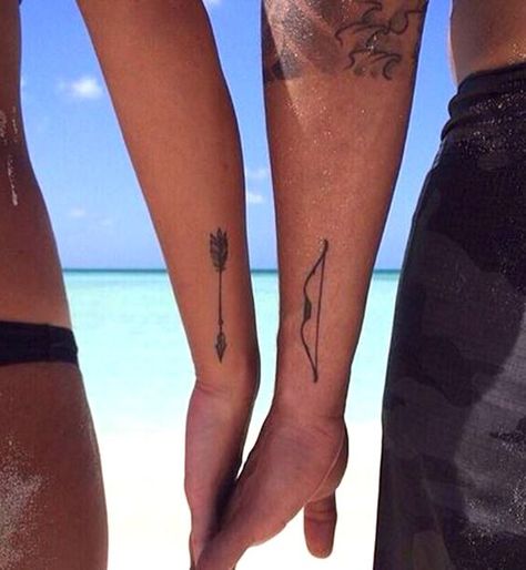 Archery Tattoo, Partner Tattoos, Best Couple Tattoos, Cute Couple Tattoos, Couple Tattoos Unique, Relationship Tattoos, Couples Tattoo Designs, Matching Couple Tattoos, Arrow Tattoos