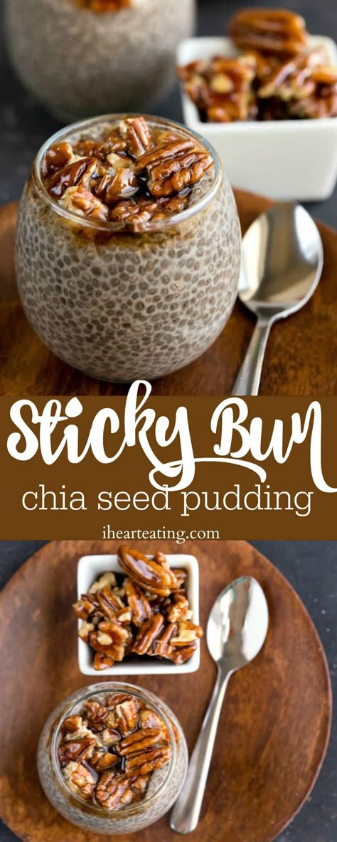 Easy Sticky Buns, Chia Seed Pudding Recipe, Sticky Bun, Keto Chia Pudding, Healthier Snacks, Chia Seed Recipes Pudding, Chia Recipe, High Protein Desserts, Chia Seed Recipes