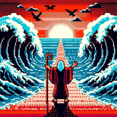 Bible Pixel Art, Christian Pixel Art, 8 Bit Landscape, Fantasy Pixel Art Wallpaper, Pixel Art Fantasy Landscape, Underwater Pixel Art Gif, Drawing Superheroes, Jesus Drawings, Arte 8 Bits