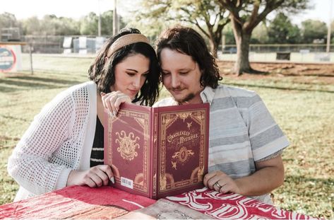 Dungeons and dragons engagement photos Dungeons And Dragons Photoshoot, Dnd Engagement Photos, Cosplay Engagement Photos, Gamer Engagement Photos, Medieval Engagement Photos, Nerdy Wedding Photos, Engagement Pictures Poses, Couple Photography Poses, Engagement Photoshoot