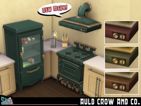 Sims 4 Base Game, Sims 4 Cottage, Vintage Stove, Sims 4 Decades Challenge, Sims Medieval, Sims 4 Kitchen, Vintage Stoves, Sims Building, Sims House Design