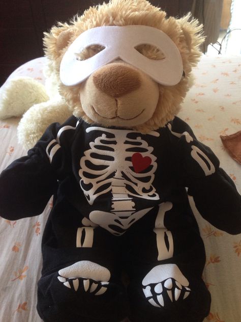 It's just a little big for him!! Build a Bear skeleton costume Bear Skeleton, Skeleton Costume, Build A Bear, Halloween Masks, Skeleton, Bears, Teddy Bear, Halloween, Quick Saves