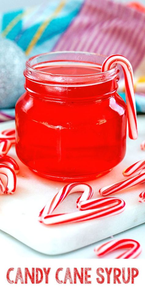 Candy Cane Syrup -- This Candy Cane Syrup allows you to transform almost any food or drink into a festive holiday treat! It makes delicious cocktails and soda and is so fun to drizzle over ice cream, in coffee, and so much more. via @wearenotmartha Peppermint Coffee Syrup, Peppermint Syrup Recipe, Sweet Tarts Candy, Home Made Candy, Nonalcoholic Drinks, Candy Cane Recipe, Cane Syrup, Peppermint Treats, Simple Syrup Cocktails