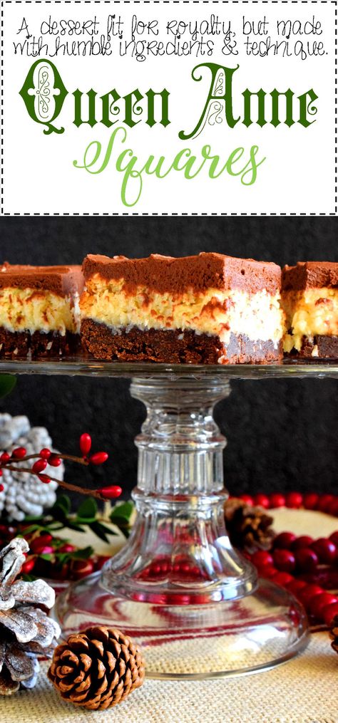 Queen Anne Squares - Lord Byron's Kitchen Dessert Squares, Rock Recipes, Special Occasion Food, Square Recipes, Christmas Cooking, Chocolate Coconut, Tea Cakes, Cookies Recipes Christmas, Favorite Cookies