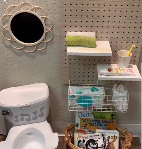 Potty Training Station, Montessori Kitchen Station, Toddler Self Care Station, Potty Station, Self Care Station, Montessori Toddler Rooms, Toddler Bathroom, Toddler Play Area, Toddler Toilet