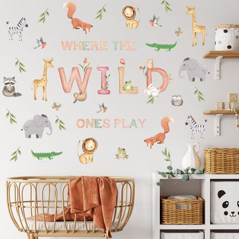 PRICES MAY VARY. [FUNNY ANIMALS] Make learning about animal species a fun activity with this inspirational animal wall decor for kids. Make early learning an easy task with these 38pcs daycare wall decals! [Easy to Peel and Stick Kids] This set of playroom wall stickers is suitable for all smooth surfaces, including walls, furniture, windows, doors, mirrors, or anywhere you can imagine that can be decorated. [High Quality Baby ABC Wall Stickers] About These kid-protective wall stickers are made Safari Animal Wall Decals, Wall Decals Nursery, Wall Decals Living Room, Giraffe Decor, Wall Art Kids Room, Forest Wall Mural, Animal Wall Decals, Wall Art Kids, Animal Wall Decor