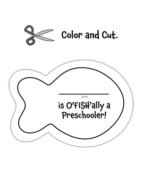 Print your Free First Day of Preschool Printables! Give each child a fish, cut & colors, then hang on a bullin board to celebrate the start of the year!  First Day of Preschool Activities | Free Preschool Printables | Back-to-School Preschool Fun Officially A Preschooler Craft, First Day School Activities Preschool Free Printable, First Week Of Preschool Activities Free Printables, First Day Of School Worksheets Preschool, First Day Preschool Activities, First Day Of School Crafts For Preschool, First Day Of Preschool Crafts, First Week Of Preschool Activities, First Day Of Preschool Activities