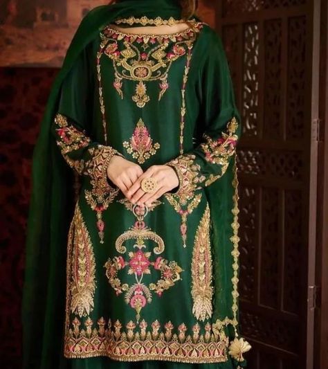 Green Sharara, Embroidered Sharara, Silk Kurta, Dupion Silk, Sharara Set, Organza Dupatta, Designer Shirts, Silk Organza, Green Silk