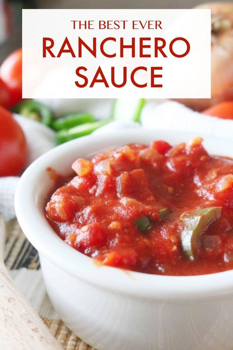 A quick and easy recipe for Ranchero sauce — a tomato based sauce infused with sauteed vegetables like jalapenos, onions and fresh garlic. #mexicanfood #rancherosauce #theanthonykitchen #ranchero #saucerecipes #glutenfree Sauteed Jalapenos, Easy Ranchero Sauce Recipe, Ranchero Sauce Recipe, Ranchero Sauce, Mexican Beans, Mexican Sauce, Mexican Side Dishes, Canned Tomatoes, Recipes Authentic