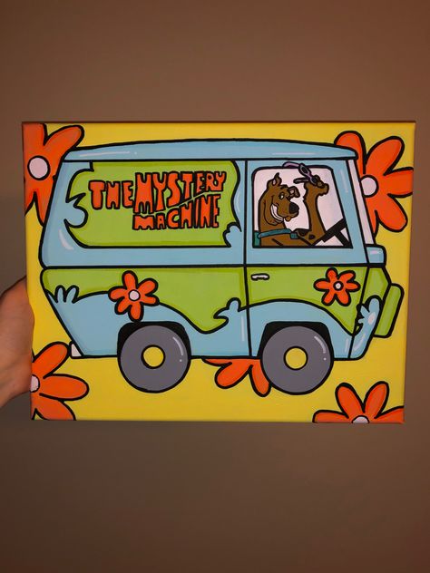 Acrylic scooby doo painting mystery machine easy painting Scooby Doo Art To Draw, 3 By 3 Canvas Painting Ideas, Roblox Canvas Painting, Scooby Doo Drawing Trippy, Disney Cartoon Canvas Painting, Trippy Scooby Doo Painting, Scooby Doo Painting Easy, Scooby Doo Painting Ideas, Scooby Doo Art Trippy