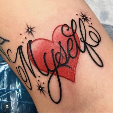 Myself Heart Tattoo, Cute Thigh Tattoos, Lip Tattoos, Girly Tattoos, Dope Tattoos, The Fair, Tattoo Stencils, Pretty Tattoos, Tattoo Styles