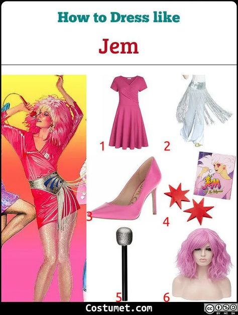 Jem and the Holograms Costume for Cosplay & Halloween 2020 Jem And The Holograms Costume, Jem Costume, Halloween Inspired Outfits, Purple Mini Skirt, 80s Inspired Outfits, Hot Pink Pumps, Mullet Wig, Images Cartoon, Fringe Belt