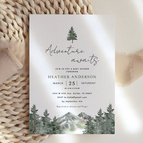 Adventure Awaits Forest Winter Boy Baby Shower Invitation #zazzle #weddinginvitations #birthdayinvitations #babyshowerinvitations #zazzleinvitations #monogram #businesscards #graduation #homedecor Forest Baby Shower Invitations, Forest Baby Showers, Winter Baby Shower Invitations, Adventure Baby Shower, Outdoor Baby Shower, Baby Shower Winter, Boy Baby Shower, Winter Baby, Baby Shower Invitations For Boys