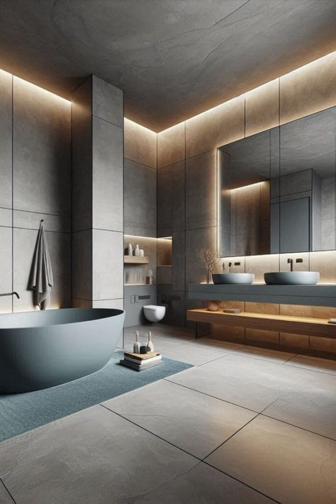 Achieve an industrial chic look with these large-format porcelain tiles. The concrete aesthetic brings urban sophistication to your space. #ConcreteTiles #IndustrialChic Epoxy Bathroom, Concrete Aesthetic, Tiles Ideas, Concrete Bathroom, Concrete Look Tile, Urban Sophistication, Concrete Tiles, Bathroom Tiles, Porcelain Tiles