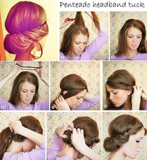 43 Unique Vintage Hairstyle Tutorials That Are Making a Comeback Today White Hair Tutorial, Snow White Hairstyle, Tuck Hairstyle, White Hairstyle, Snow White Hair, Hair Color Mahogany, Vintage Hairstyles Tutorial, Vintage Headband, Hair Tuck