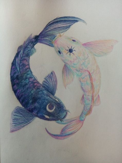 Yin Yang Koi Fish Line Art, Pisces Coy Fish Tattoo, Yin And Yang Fish Drawing, Yin And Yang Coy Fish Tattoo, Koi Fish Painting Yin Yang, Koi Fish Yin And Yang, Koi Fish Drawing Yin Yang, Yin Yang Pisces Tattoo, Pisces Fish Art