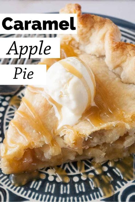 Caramel apple pie is not your average homemade apple pie.  It is so unique! You'll be hooked after just one bite of its caramely goodness!  This really easy from scratch recipe will easily become your go to apple pie. #applepie #thanksgiving Easy Caramel Apple Pie, Caramel Apple Pie Recipes, Flakey Pie Crust, Pumpkin Cream Pie, Perfect Apple Pie, Salted Caramel Apple Pie, Caramel Apples Easy, Fancy Desserts Recipes, Pecan Topping