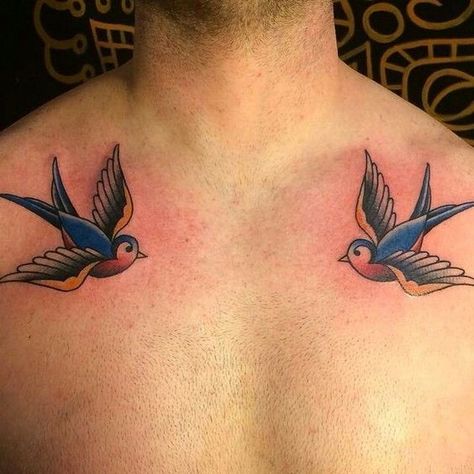 Sailor Jerry's tattoos are about the golden age, colorful designs, and Hawaii. In this article, we reveal everything to make your ink outstanding. Bird Tattoo On Chest, Swallow Tattoo Meaning, Chest Tattoo With Meaning, Swallow Bird Tattoo, Traditional Swallow Tattoo, Swallow Bird Tattoos, Tattoo On Chest, Bird Tattoo Men, Bird Tattoo Meaning