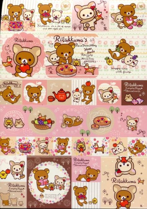 Rilakkuma & Korilakkuma - Happy Natural Time series ❤ Rilakkuma Stickers, Kawaii Printables, Rilakkuma Bear, Rilakkuma Korilakkuma, Hex Color Palette, Sticker Printer, Scrapbook Printing, Kawaii Illustration, Time Series